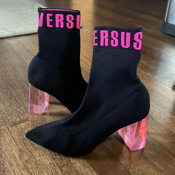 Versus By Versace Pink Sock Boots - Picture 1 of 4